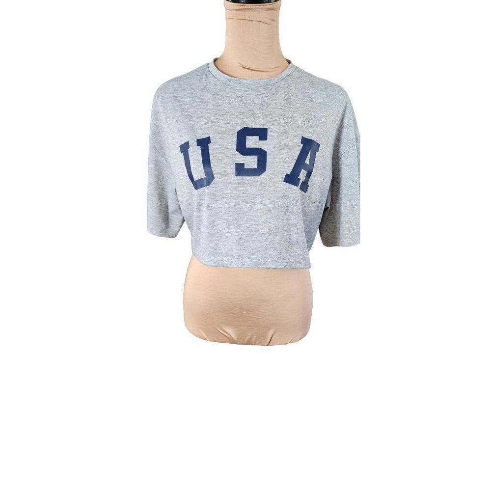 Shein Grey U.S.A. Medium Crop Top